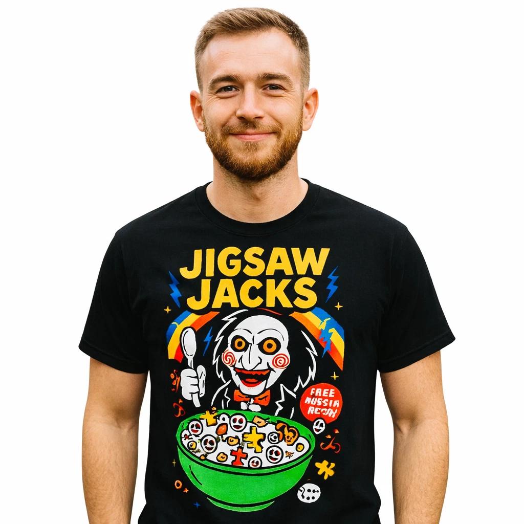 Cereal Halloween Characters Custom Black Short Sleeve T-Shirt Jigsaw Jacks Size 2XL