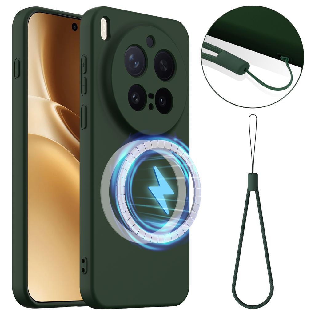 Für vivo X300 Pro 5G Magnetische Hülle Anti-Drop Flüssigsilikon Handyhülle mit Lanyard