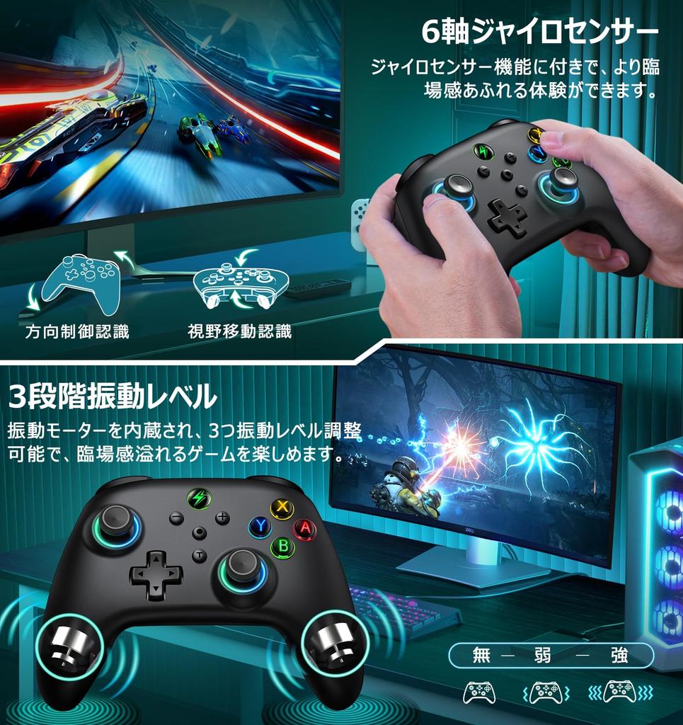 Switch Controller with RGB Programmable Editing Back Sleep Wake Wireless Switch Pro Controller with Gyro Turbo Vibration Compatible with App Settings