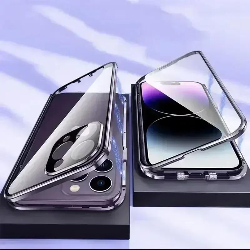 Metal Magnetic Double-Sided Buckle Case For For Iphone 16 1 14 Plus 13 12 Pro Max 16E Lens Protection Full Cover Shockproof
