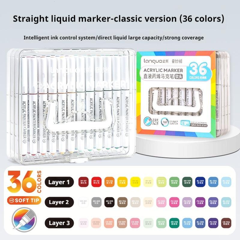 LANGUO 60Colors/box Direct Liquid Acrylic Paint Marker Pens Set Brush Color Marker Pen for DIY Painting Drawing Ceramic Glass