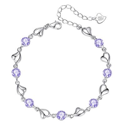 Bracelet Popular February Birthstone Amethyst Heart Silver 999 Hypoallergenic Power Stone Amulet Accessories Jewelry Birthday Christmas Gift Ideal