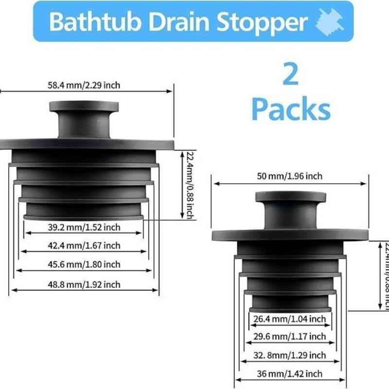 Silicone Bathtub Drain Stopper 2Pcs Easy to Install Leak Proof Sealing Plug for Dorm Bathroom Kitchen Sink
