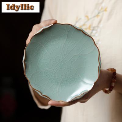 Azure Ru Kiln Lotus Pot Bearing Holder Teapots Dessert Serving Trays Dry Soaking Table Tea Tray Coaster Teaset Fruit Snack Plate
