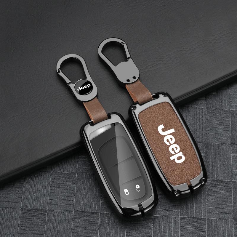 Zinc Alloy Leather Car Key Case for Jeep Grand Cherokee WK2 Wrangler JK Commander Renegade Compass Auto Accessories