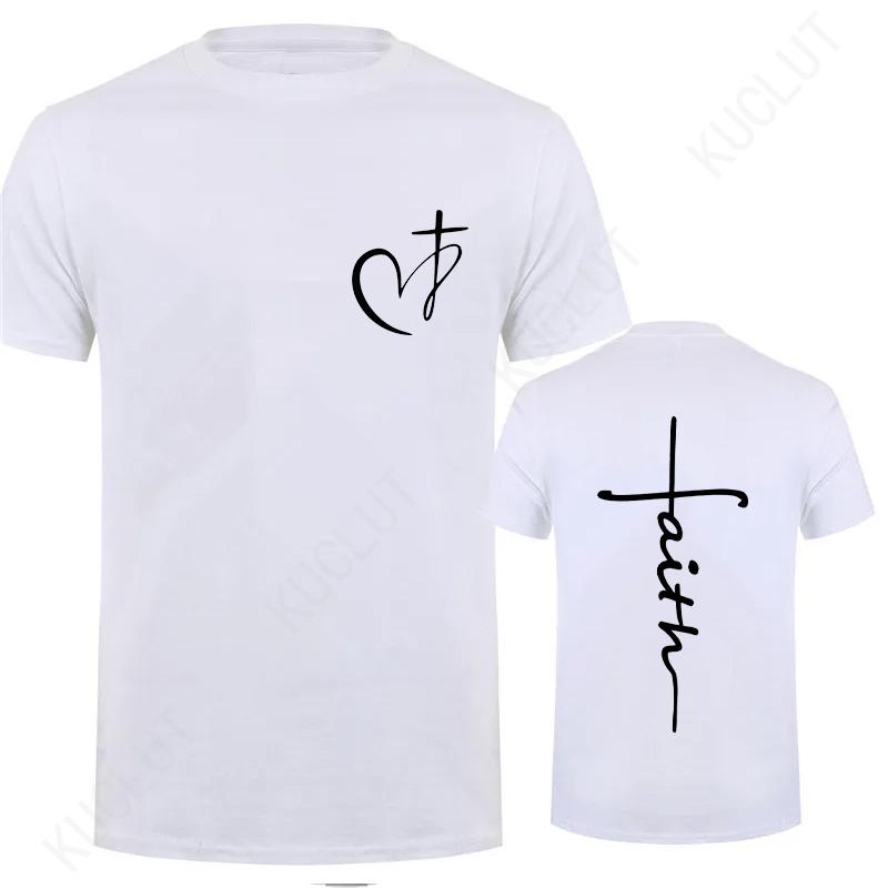 Heart Cross Print Christian T-shirt for Men Clothes Jesus Faith Male T-shirts Summer Plus Size Tee Shirt Oversized Clothing Tops