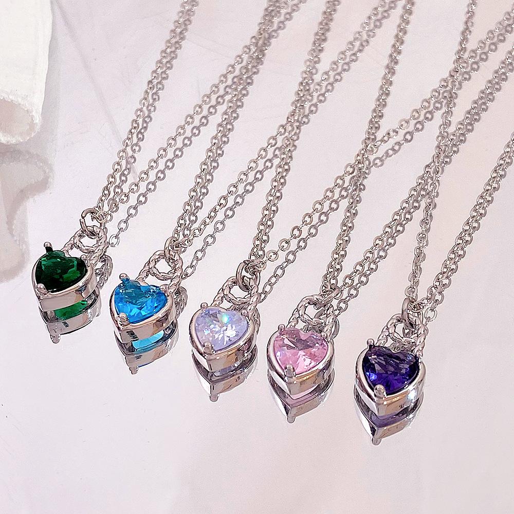 New Colorful Heart Lock Necklace for Women Earrings Creative Design Zircon Heart Pendant Clavicle Chain