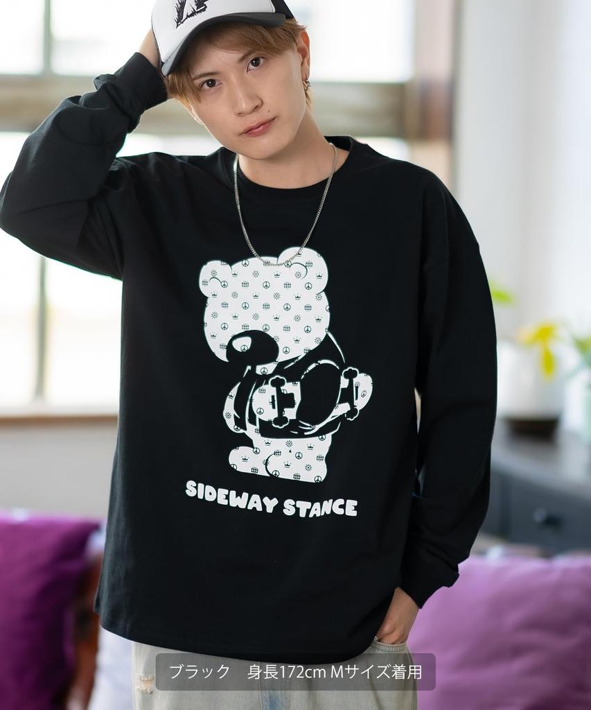 IMPROMES Casual SIDEWAYSTANCE Monogram Bear Long Sleeve T-Shirt, Men's, White