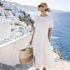 New dress European and American casual button decoration shrink pocket medium and long dress