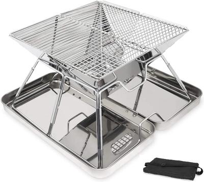 Rikopin - Barbacoa de pie grande con estuche de almacenamiento, parrilla compacta y plegable, de acero inoxidable, ligera, 43 x 43 x 27 cm