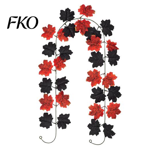 High-density Fabric Leaves Artificial Maple Leaf Garland, Autumn Faux Vine, Black & Red Fall Garland Hanging Vine for Fireplace Front Door