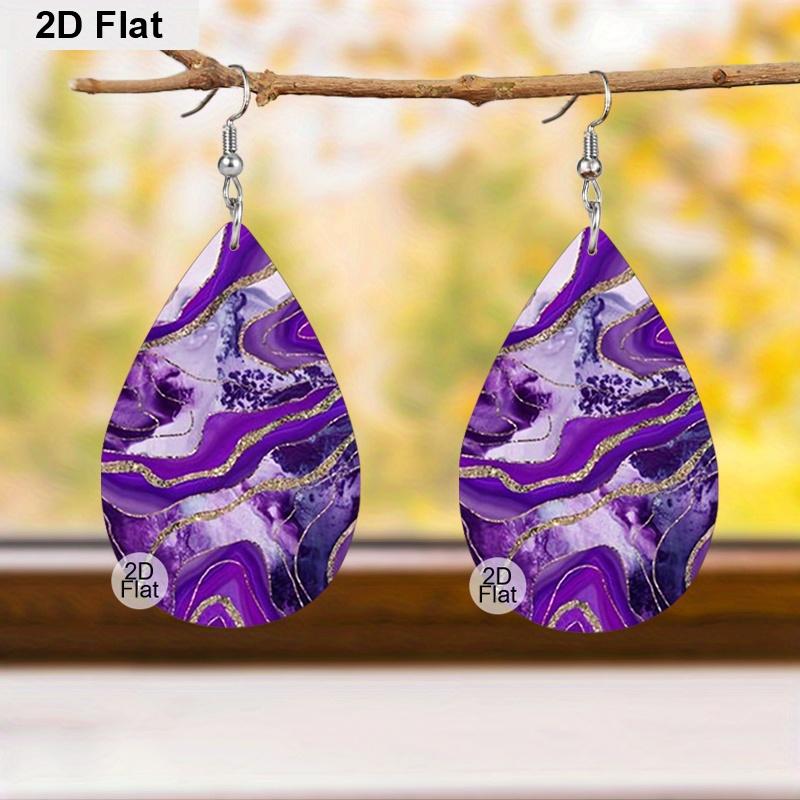 2D Flat, 6 Pairs Colorful Marble Pattern PU Leather Earrings Abstract Water Ripples Earrings Trendy Female Earrings Fashion All-match Earrings Jewelry
