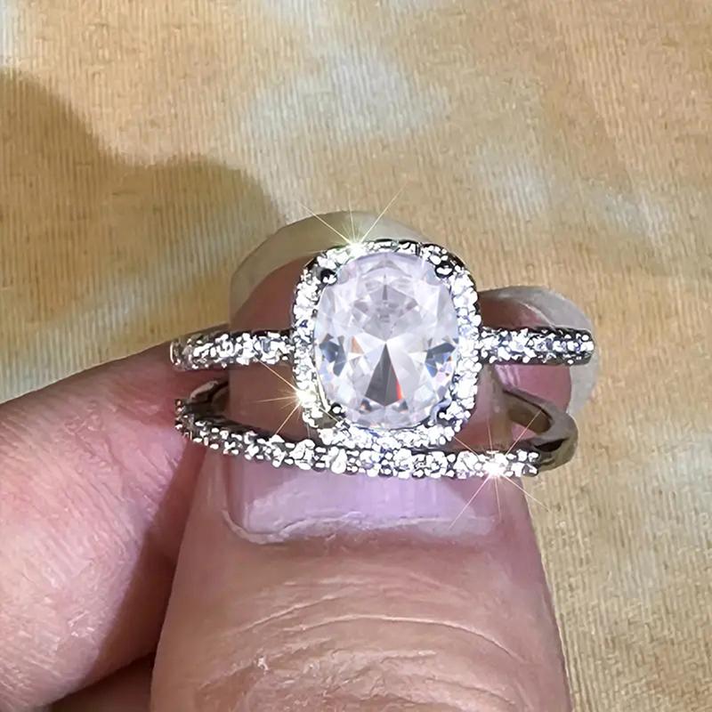 

Huitan Fashion Set Rings 2Pcs Bling Bling Crystal Zirconia Female Wedding Ceremony Accessories Double Stacked Trendy Zircon 6