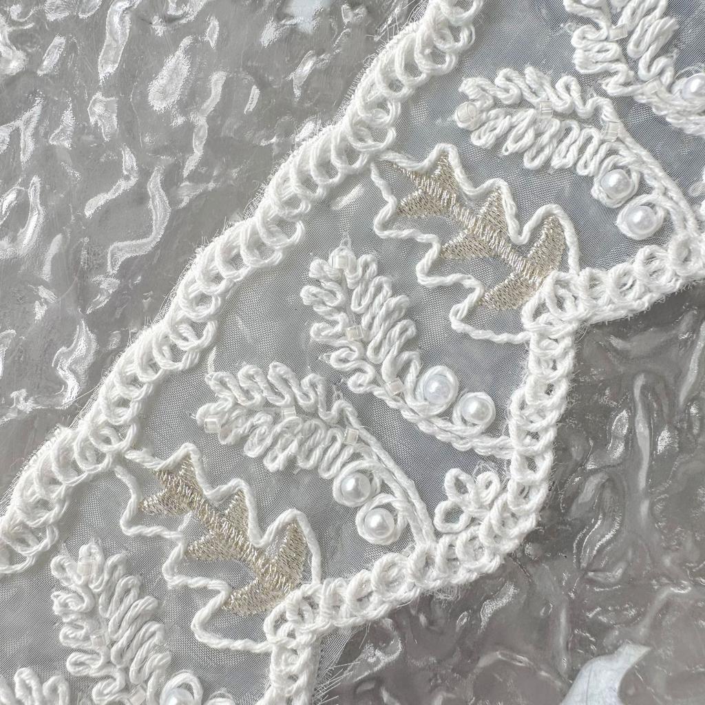 White Organza Beads Embroidery Wavy Barcode Clothing Cuffs Waist Jewelry Decorative Accessories Lace Accessories
