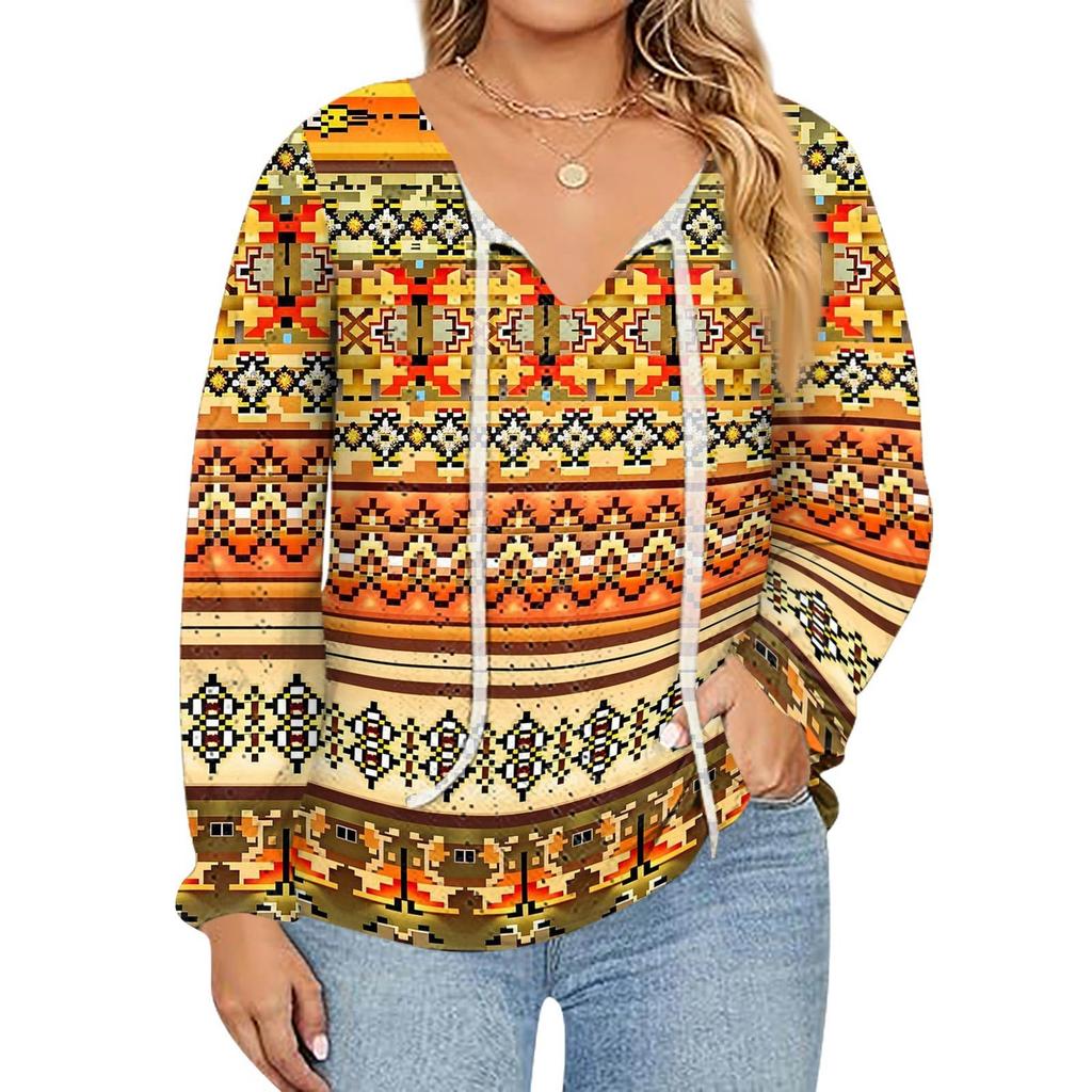 Women's Fashion Printed Casual V-Neck Long Sleeve Top