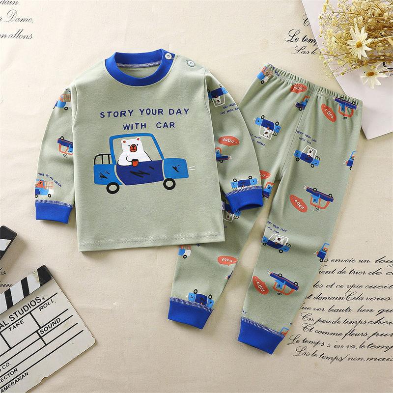 2026 Summer Children Long Sleeve Pant Underwear Set Baby Spring O-Neck Cartoon Cotton Pajama Set Home Wear Clothing for Girl Boy