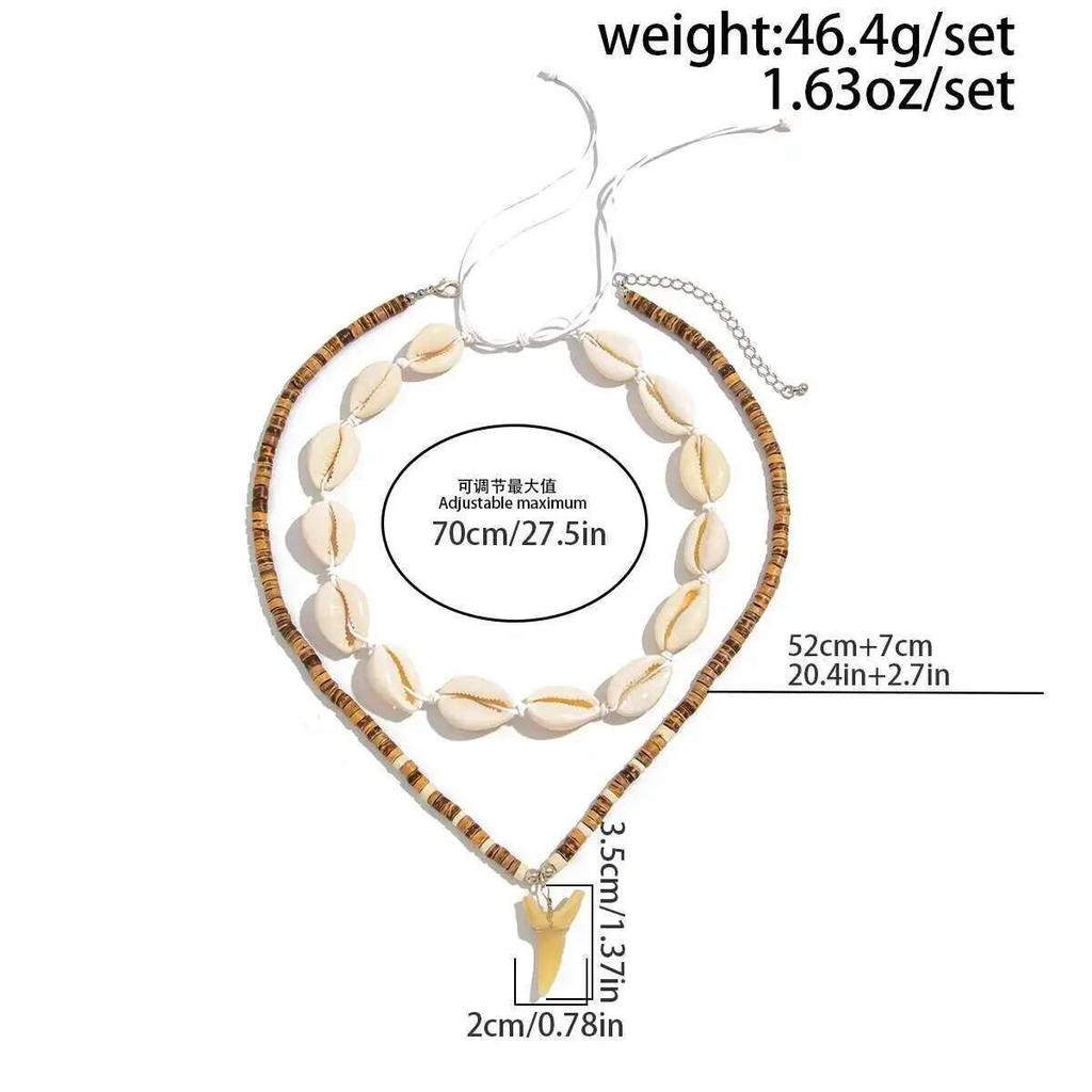 IngeSight.Z Boho 2-teiliges Set Muschel Reiskorn-Kettenhai-Zahn-Anhänger Halskette Trendiger Sommerstrand Geometrisches Choker Hals Schmuck