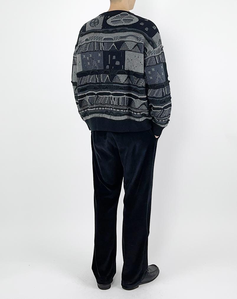 A MADE Pattern Mix Oversized Knit Sweater (Black Gray)
