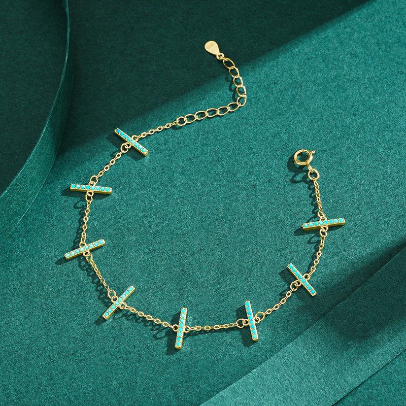 

Оригинальный серебряный браслет S925 с бирюзовым дизайном, женский браслет в Instagram, европейская и американская мода, хит продаж, изделия ручной работы Adjustable size золотой