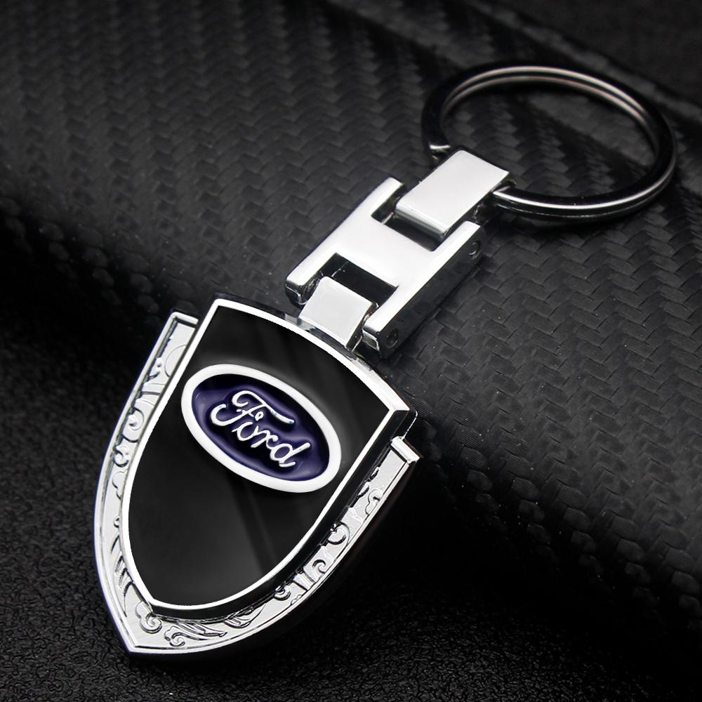AAAMT1 For Ford Mustang Focus Transit 1Pcs Metal Leather Keychain Ring Edge Fiesta Escape Kuga Mondeo Fusion Ranger Auto Accessories