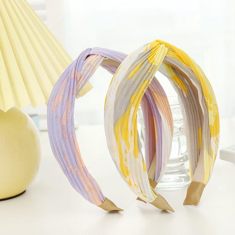 

Модная повязка для волос с принтом, повязка на голову, элегантный широкий мятый тканевый аксессуар для волос и окрашивание