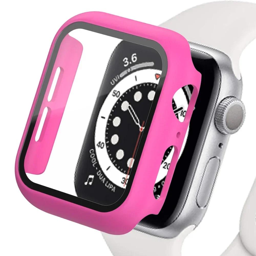 Tempered Glass+cover For Apple Watch 9 8 41mm 45mm 42mm 38mm PC Bumper Screen Protector Case iWatch Series 7 6 5 4 Se 44mm 40mm