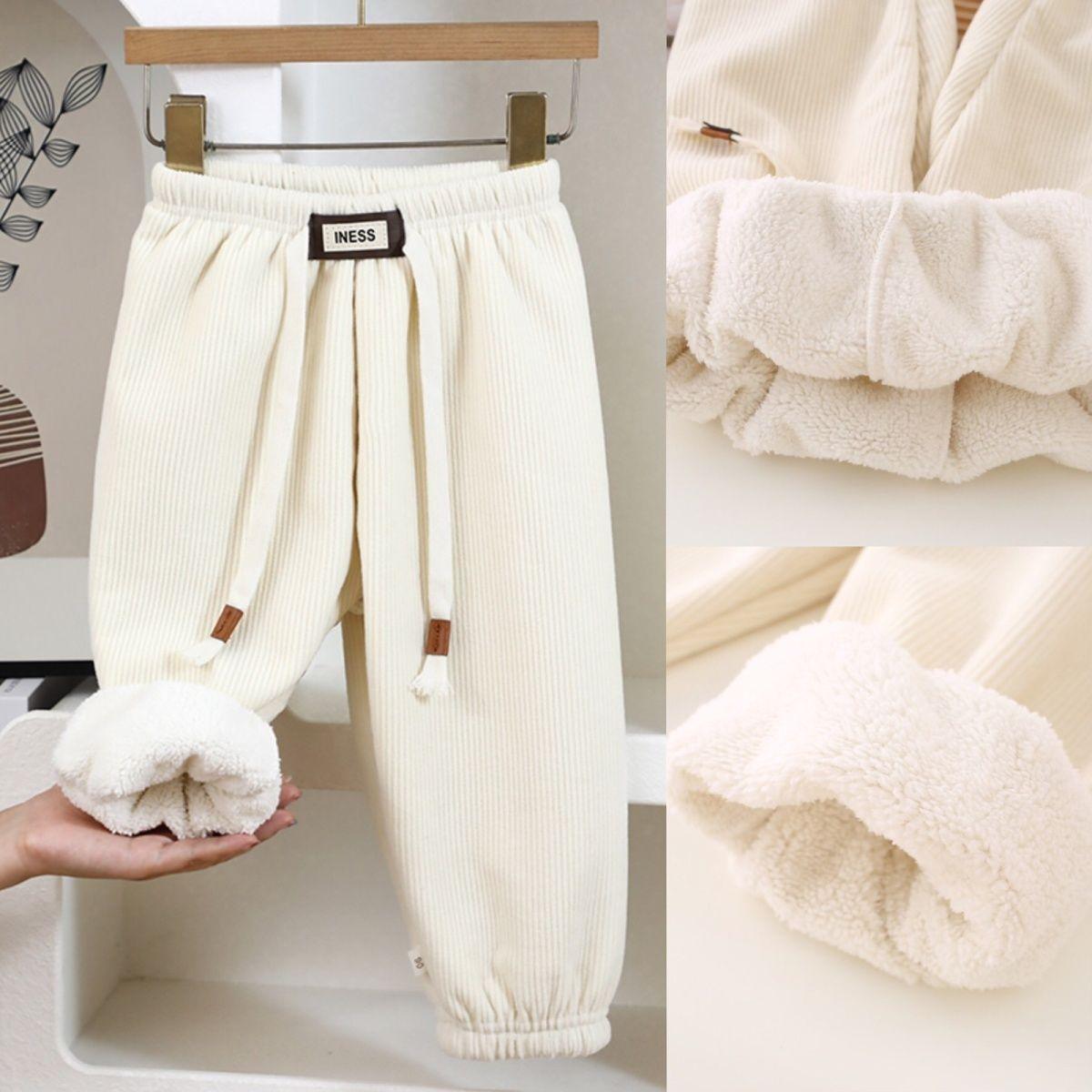 

Детские повседневные брюки осень-зима новые вельветовые брюки для девочек однотонные плюшевые свободные теплые спортивные брюки для мальчиков и малышей 90 бежевый