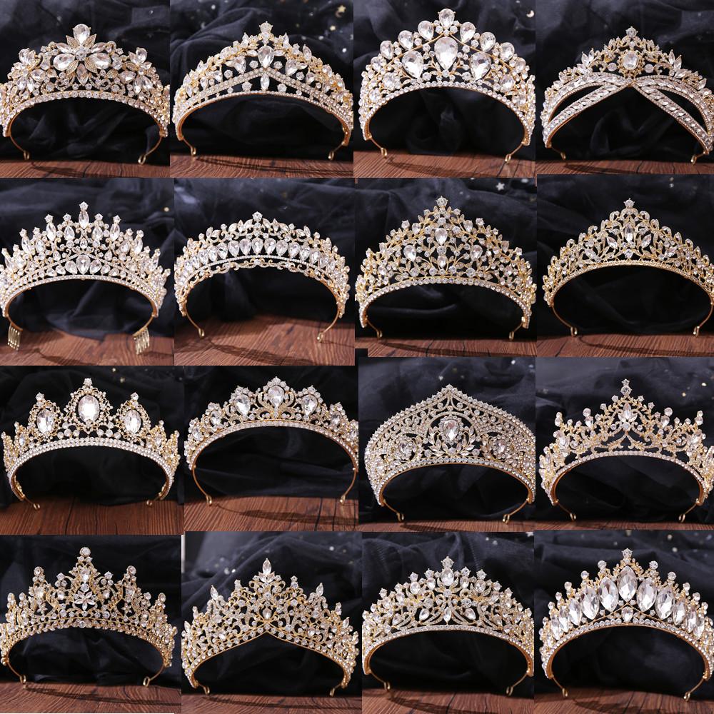 DIEZI New Baroque Korean Gold Color Crown Hair Accessories Luxury Crystal Tiara For Women Wedding Headdress Bridal Hair Zircon