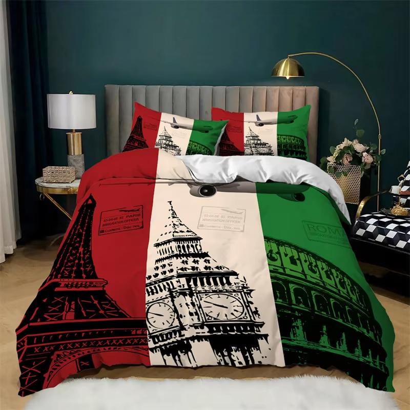 Eiffel Tower Duvet Cover Set Romantic Paris Tower Bedding Set French Style Home Decor Cityscape Quilt Cover King For Girls Boys