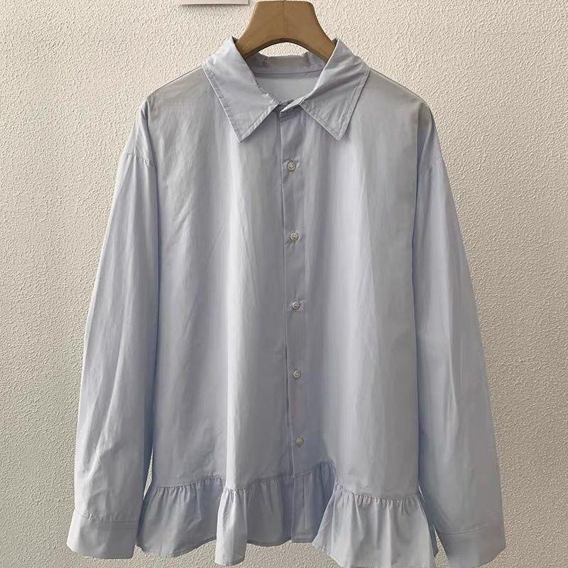 2026 Spring Stylish Loose-Fit Cotton Ruffle Patchwork Long Sleeve Doll Top for Women