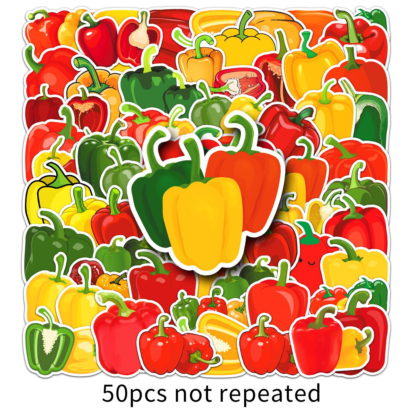 

50 Colorful Pepper Graffiti Stickers Personalized Cartoon Vegetable Bell Pepper Gum Decorative Water Cup Mobile Phone Case Stickers