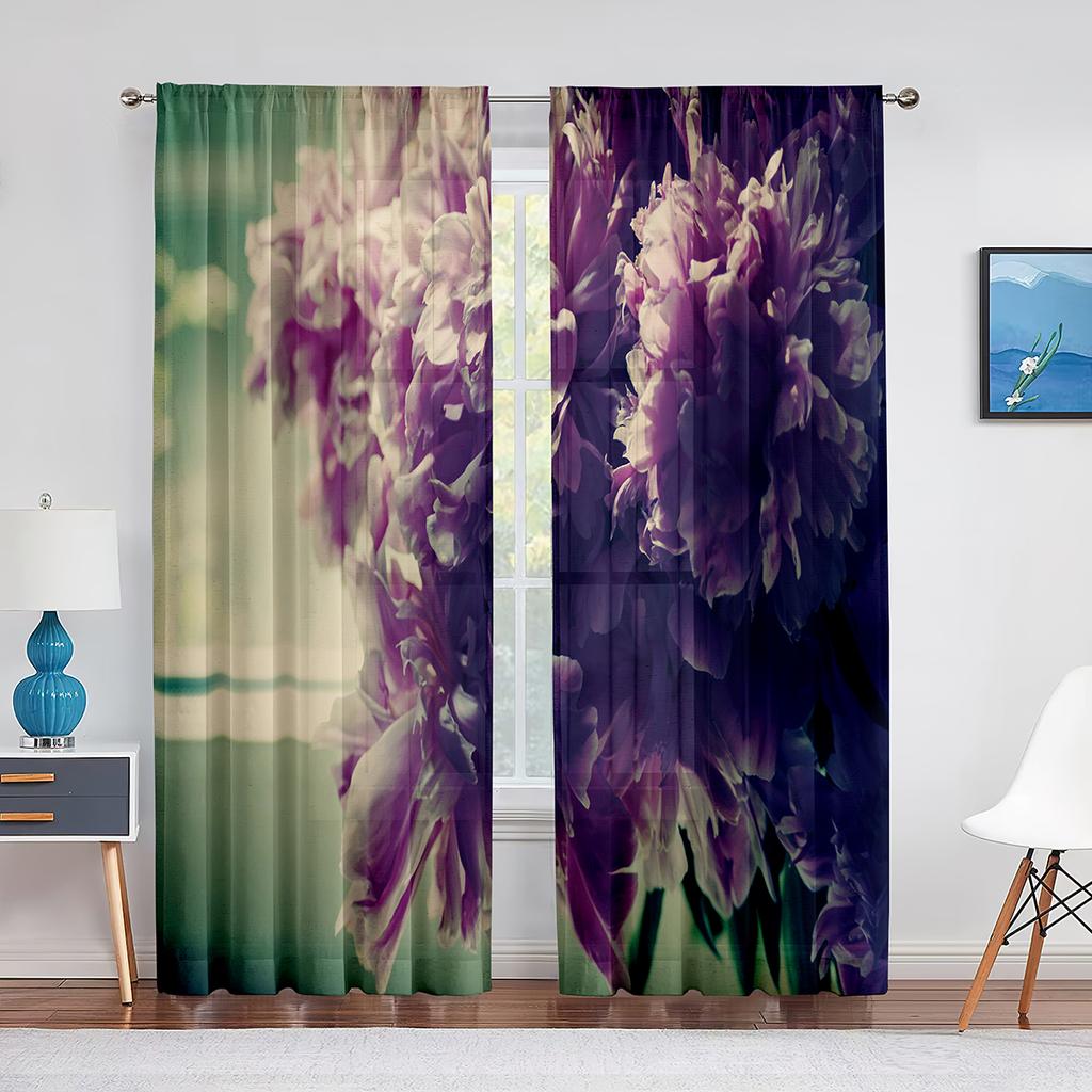 Różowe Piwonie Kwiatowe Wiosenne Akwarelowe Przezroczyste Woalowe Zasłony do Salonu Sypialni Kuchni Zasłony Okienne Szyfonowe Tiulowe Zasłony