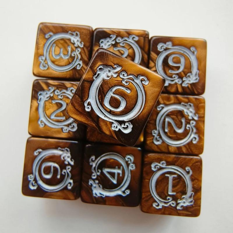 10pcs/set Dragon Print Number Dice Set Digital D6 Dice Kit for DND COC TRPG RPG Table Board Game Entertainment Dnd Dice Set