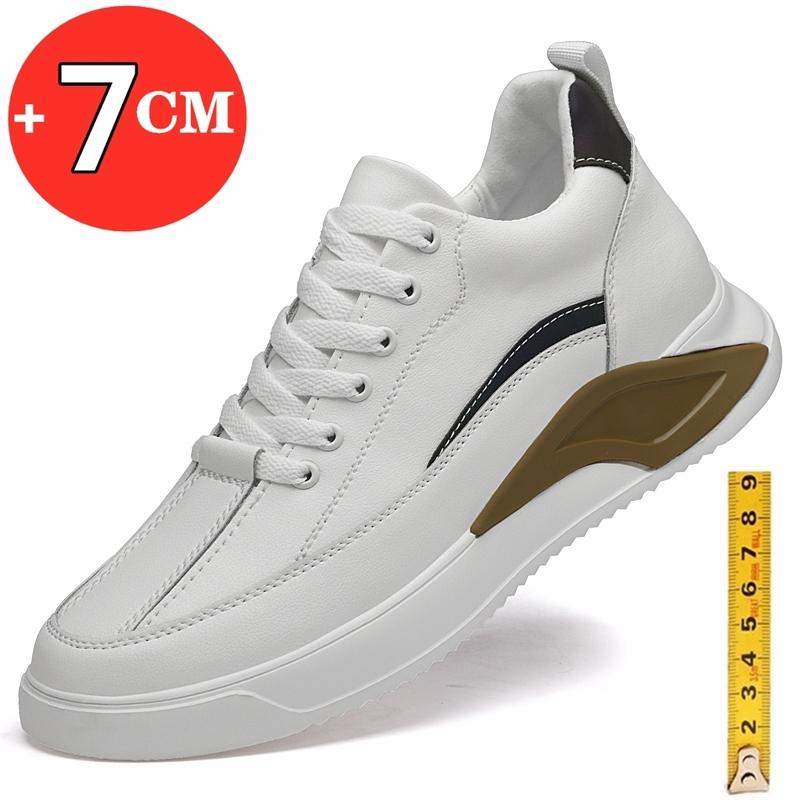 Fashion Man Fashion Lift Sneakers Elevator Shoes for Men Casual Leather White Shoes Leisure Height Increase Insole 7cm Sport Shoes