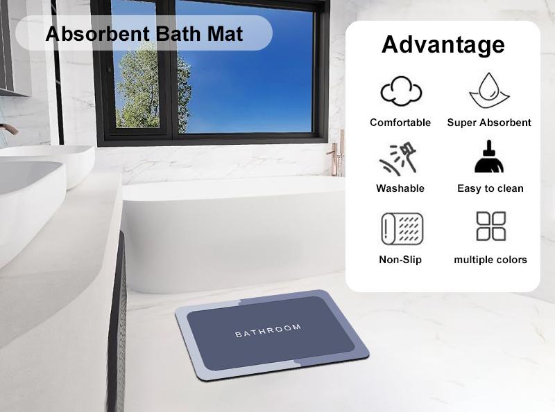 1PC 40x60cm Super Absorbent Diatomite Bath Mats Bathroom Anti Slip Fast Drying Floor Mat Shower Toilet Bedroom Kitchen Doormat