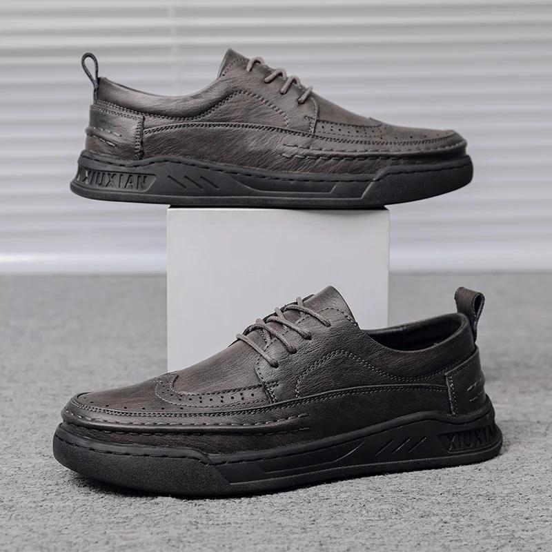 

Кожаная мужская повседневная обувь, летняя модная обувь для мужчин, удобная обувь на платформе для ходьбы, мужская обувь класса люкс, мужская обувь 46 серый