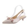 Fashion Satin Pointed Toe Flower Design Flat Sandals Women Summer Back Strap Buckle Square Low Heel Mules Shoe Elegant Women's Flat Shoe