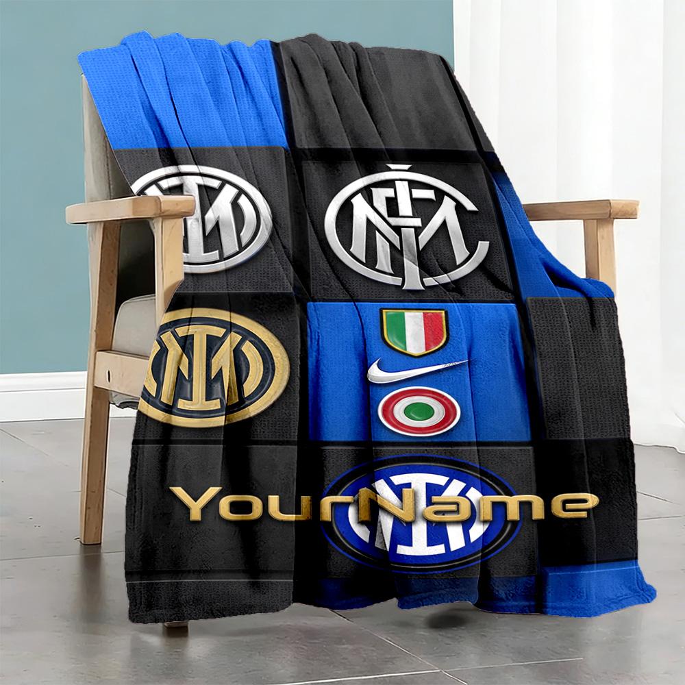 Inter Milan Personalized Name Blanket Throw Customizable Blanket Warmthful Decor Throw For Chair Couch Nap Picnics All-Season Use