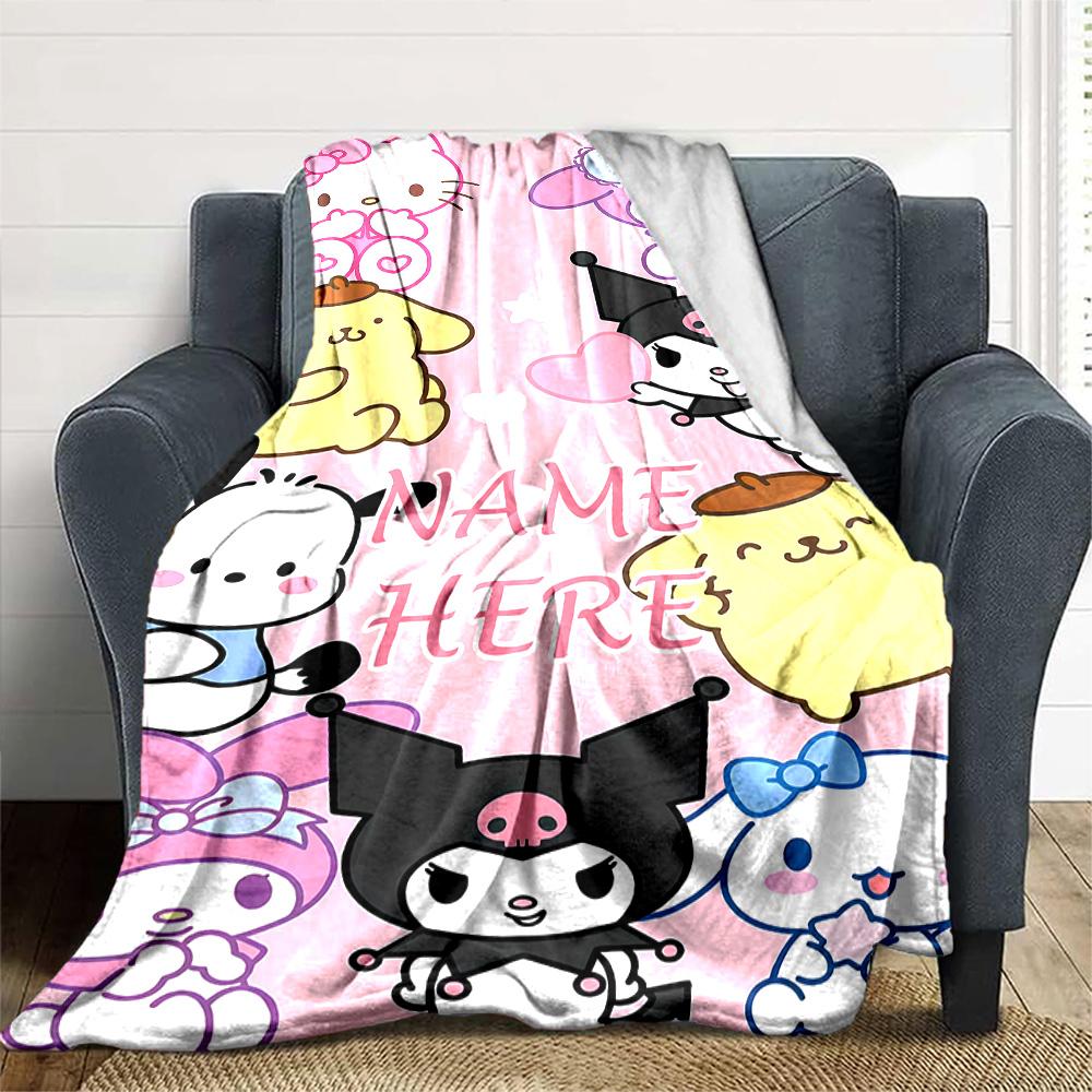 Customizable Sanrio1 Throw Blanket – Personalized Name, All-Season Cozy Snug Blanket, Machine Washable, Personalized Blanket