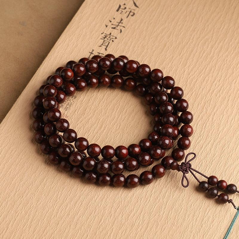 Handmade 108-Bead Red Sandalwood Bracelet, 6/8/10mm, Retro New Chinese National Style Unisex Jewelry, Travel Souvenir