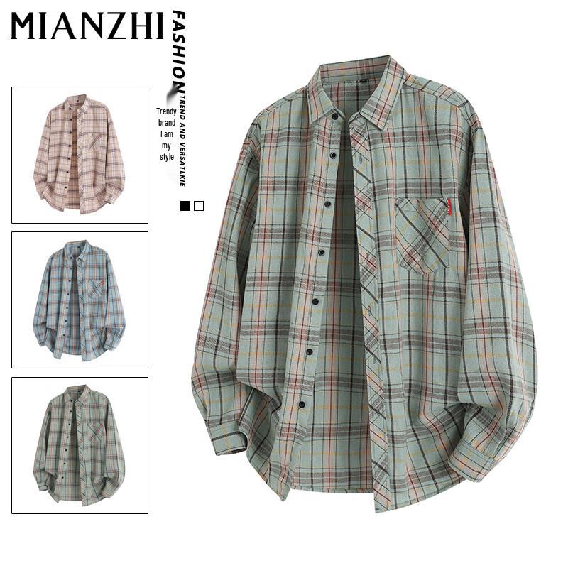 

Unisex American Retro Plaid Long-Sleeve Casual Shirt 3XL