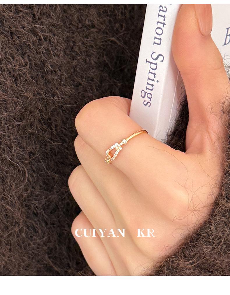 Cui Yan S925 Sterling Silver Korean Full Diamond Horseshoe Buckle Index Finger Ring for Women