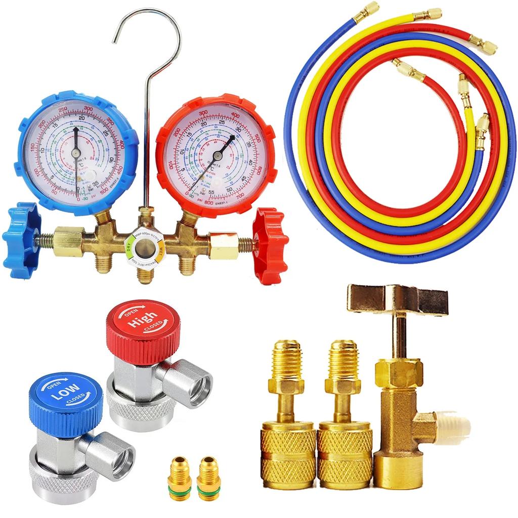 Gauge Marked R410A R404A R134A Refrigerant Manifold Gauge Air Condition Refrigeration Set Air Conditioning Tools Hose Hook