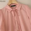 ZANZEA Women Casual Turn Down Collar Summer Short Sleeve Blouse