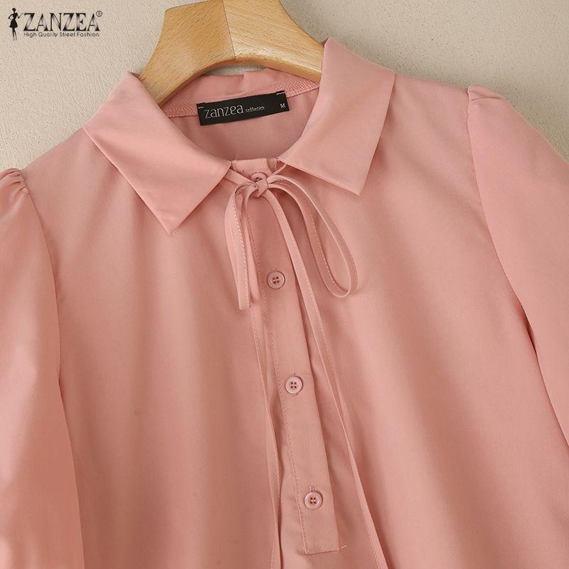 ZANZEA Women Casual Turn Down Collar Summer Short Sleeve Blouse