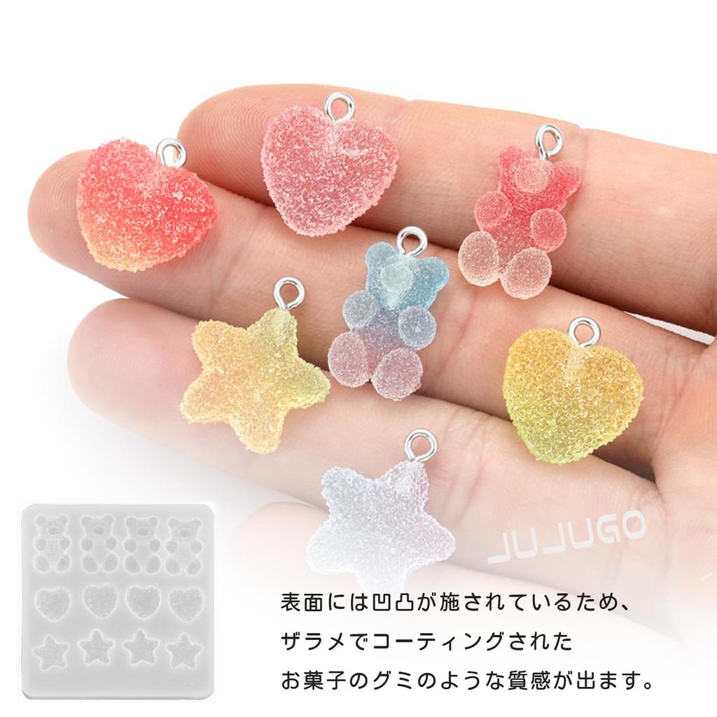 JUJUGO Silicone Molds Gummy and Bear Shapes for DIY and Jewelry Making Reusable (2-Pack) - Heart, Star, Resin, Crafts, -