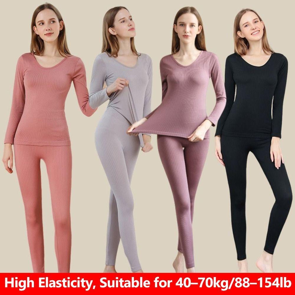 1 Set Highly Elastic Thermal Underwear Low Collar Warm Shaping Clothes Fashion Base Top for Women