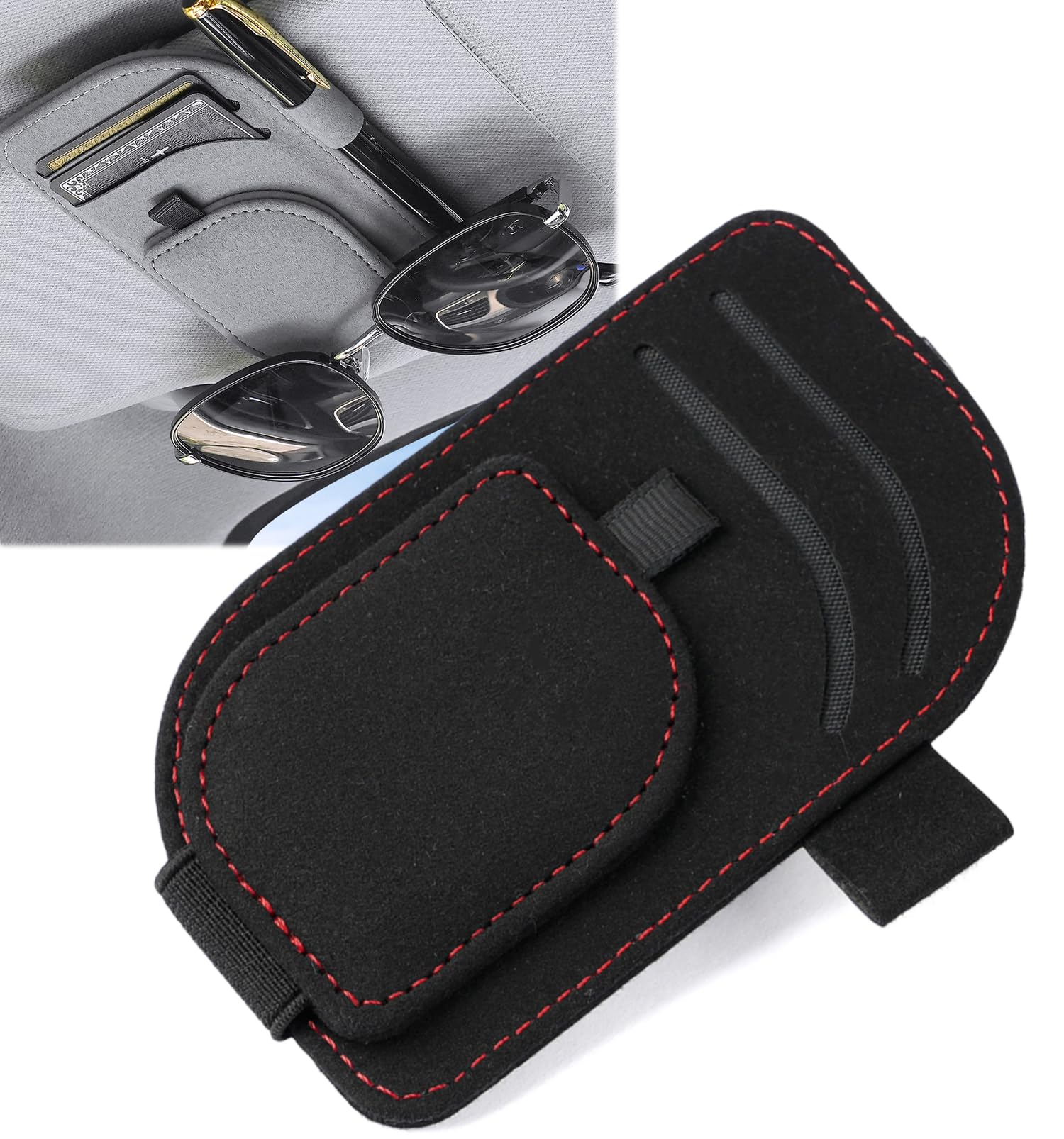 

Car Sunglass Holder for Sun Visor, Glasses Holder, 2 Card Storage & Pen Holder, чорний