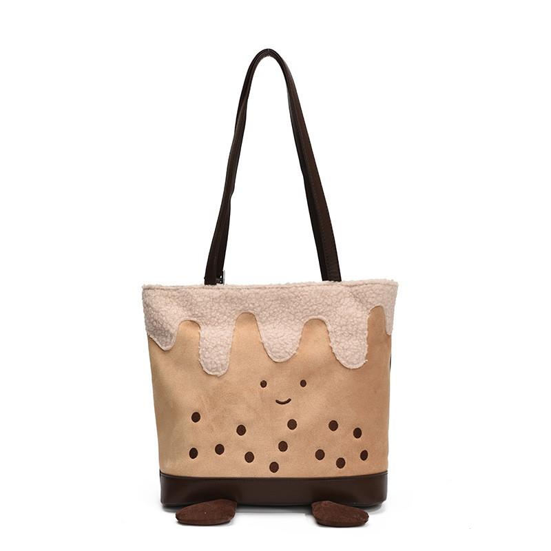 Cartoon Bubble Cute Tea Plush Backpack Curved Shoulder Straps Storage Portable