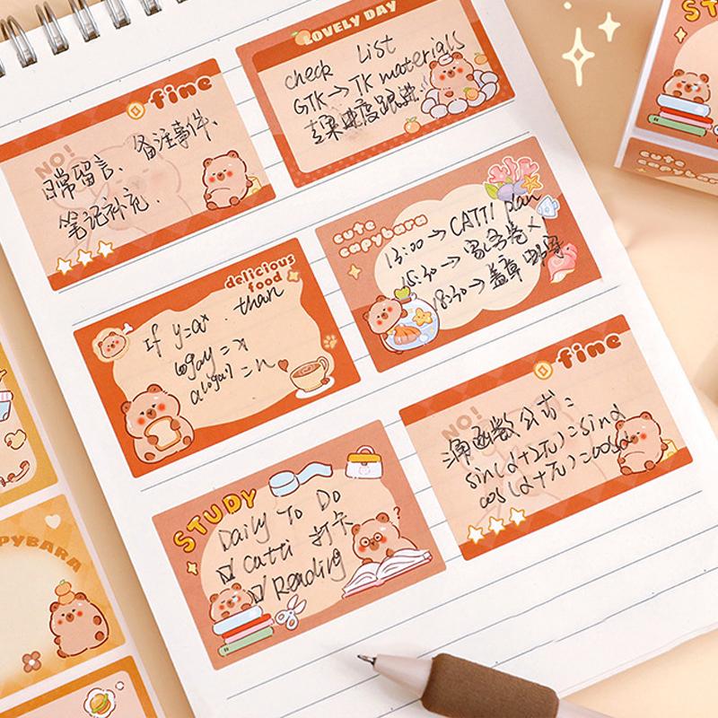 100/256 listů Kawaii papírnictví Roztomilé kreslené kapybary Samolepicí bločky Kancelářské potřeby Kreativní trhací Vytahovací typ Poznámkový papír